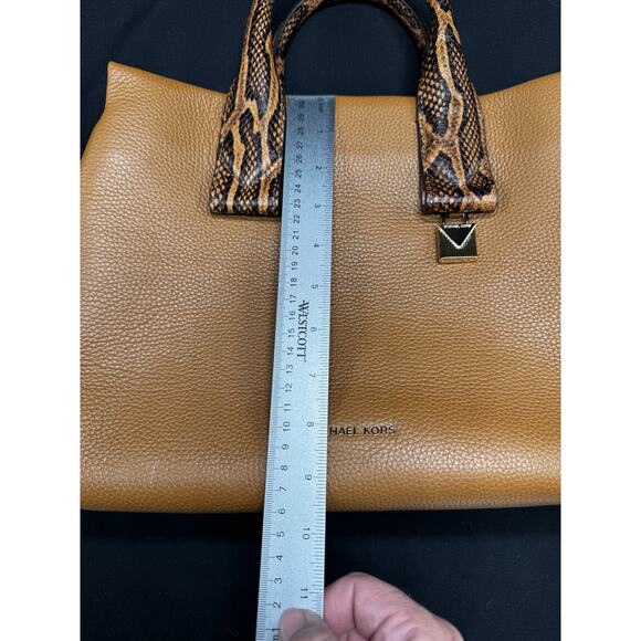 Michael Kors Python Embossed Satchel Bag Leather Acorn NWT Brown Office Tote - Picture 15 of 16